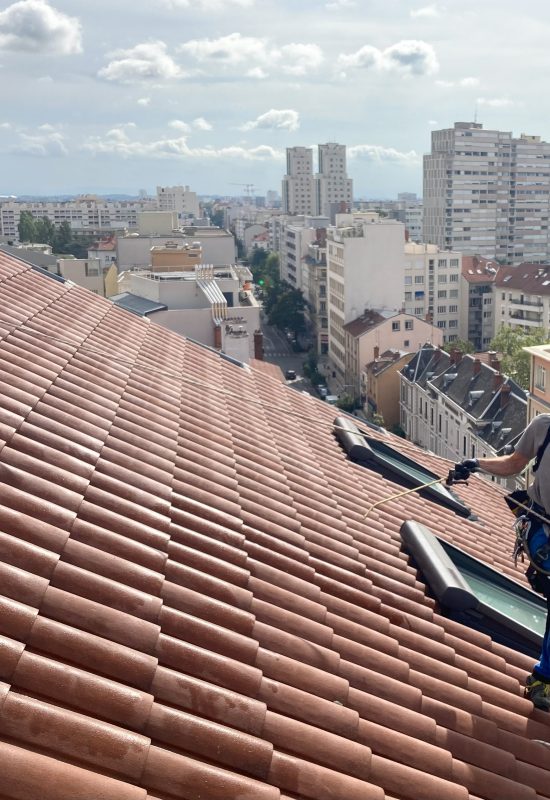 Démoussage de toiture avec accès difficile à Lyon
